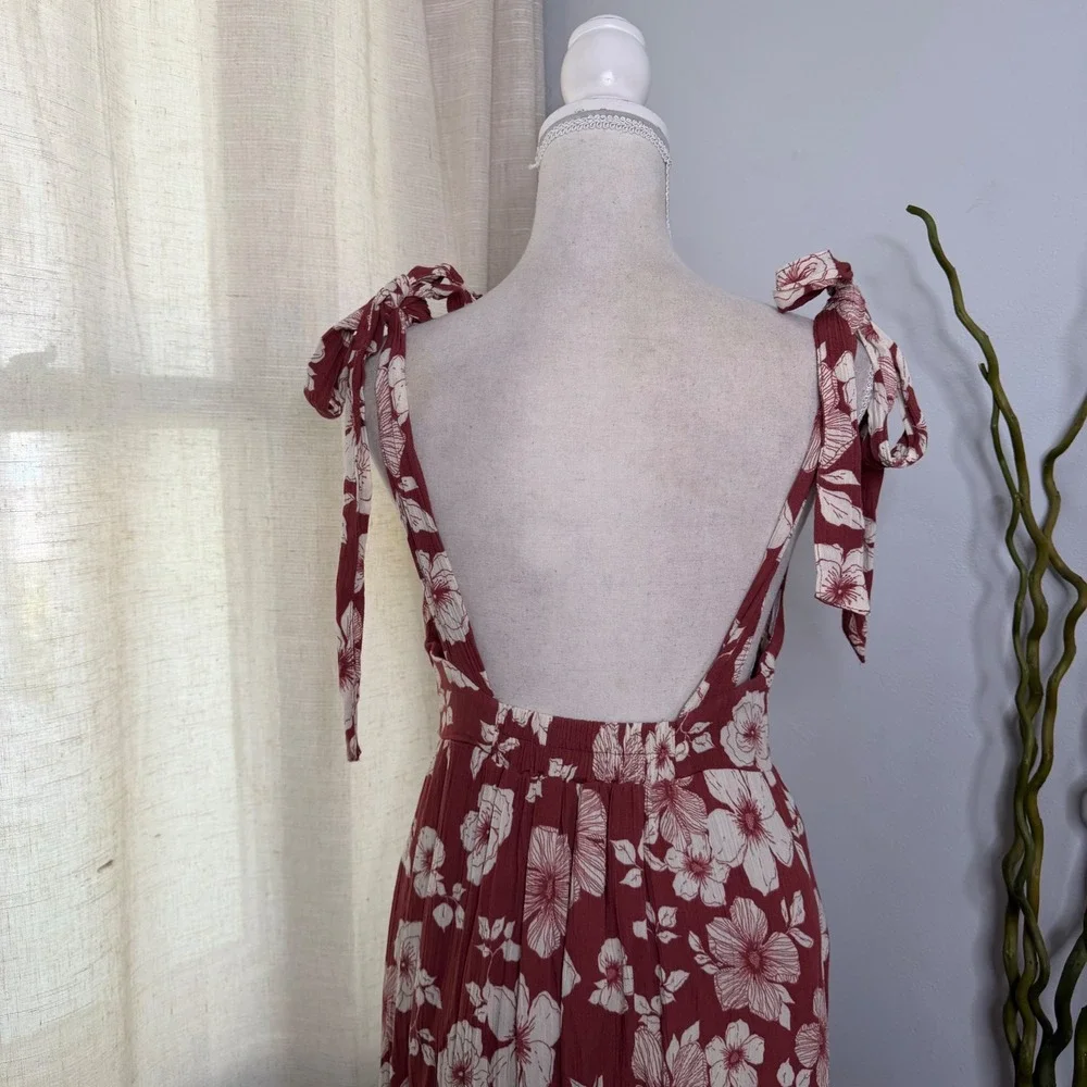 Abercrombie & Fitch Maxi Dress Floral Tie-Shoulder Plunge Neck Women's Small